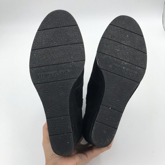 Franco Sarto Booties Size 8.5M Black Suede Armelle Ankle Lace Up Wedge - Picture 9 of 12